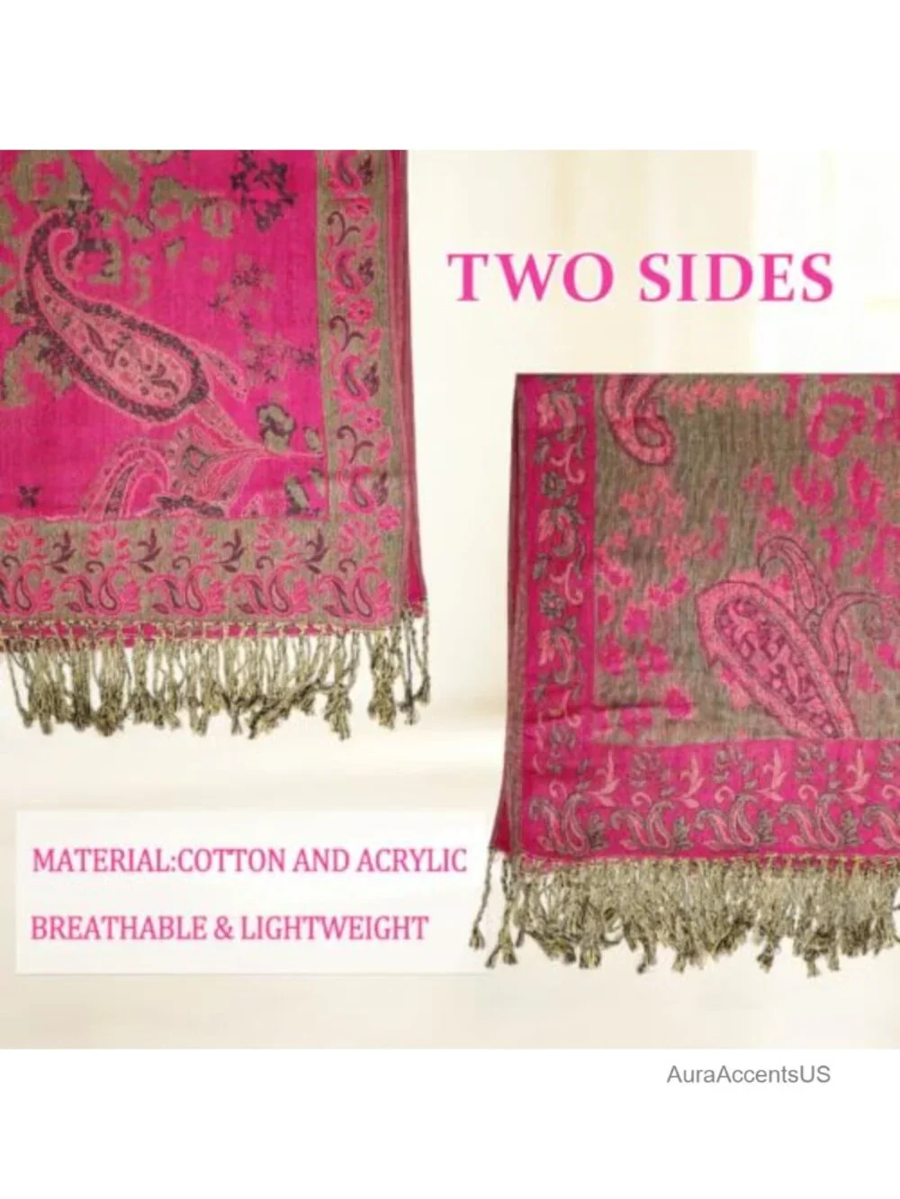 Paisley Pashmina Shawl Wrap Reversible Two-Tone Jacquard Scarf